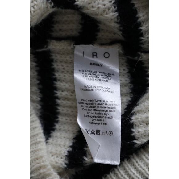 IRO Size S Seely Alpaca Wool Knit Turtle Neck Sweater Black White Stripes - Picture 15 of 15